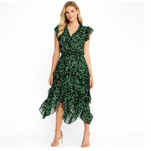 Misa Los Angeles Dakota Midi Dress in Green Mini Bloom print size medium